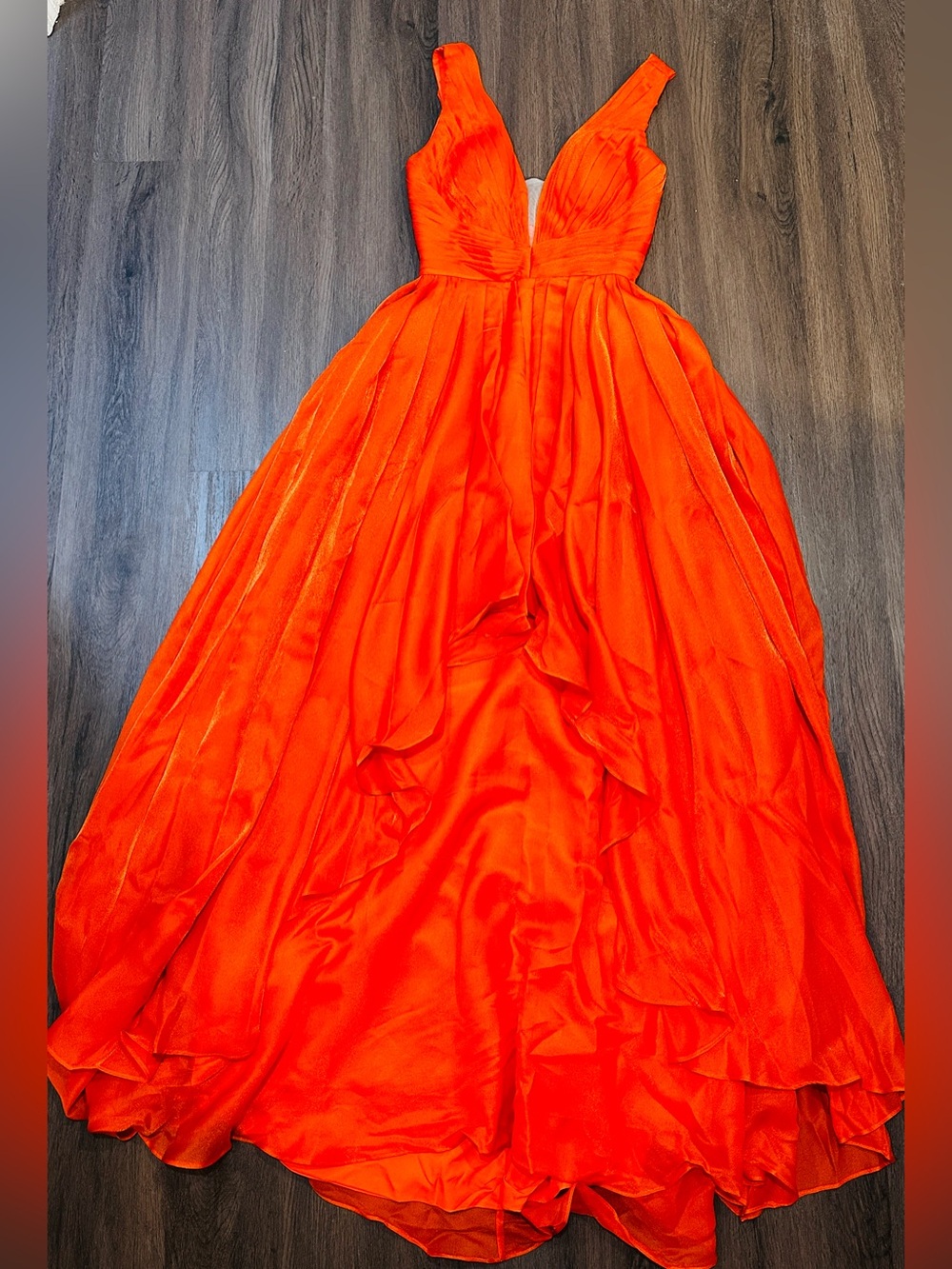 Orange Plunge Sheer V Formal Gown Size 6 Layered Tulle Evening Prom Dress - Picture 9 of 14